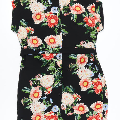 Dorothy Perkins Women’s Black Floral Shirt Dress UK 12 Knee Length
