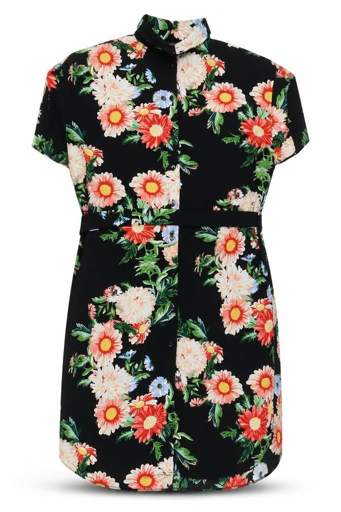 Dorothy Perkins Women’s Black Floral Shirt Dress UK 12 Knee Length
