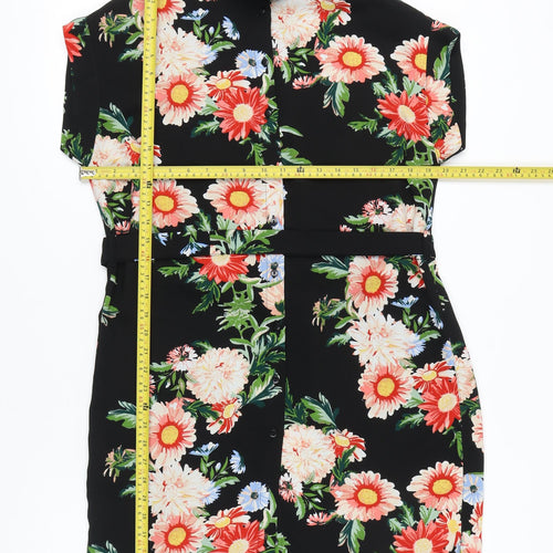 Dorothy Perkins Women’s Black Floral Shirt Dress UK 12 Knee Length