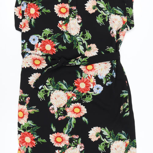 Dorothy Perkins Women’s Black Floral Shirt Dress UK 12 Knee Length