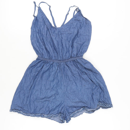 Dazie Women’s Blue Denim Cotton Playsuit Size 6 V-Neck Summer