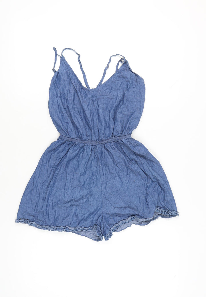 Dazie Women’s Blue Denim Cotton Playsuit Size 6 V-Neck Summer