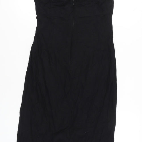 F&F Womens Black Size 10 Strapless Midi Bodycon Dress Linen Blend