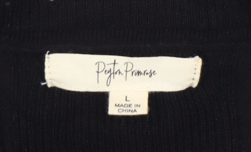 Peyton Primrose Women Black L Cardigan Knit Long Sleeve Open Front