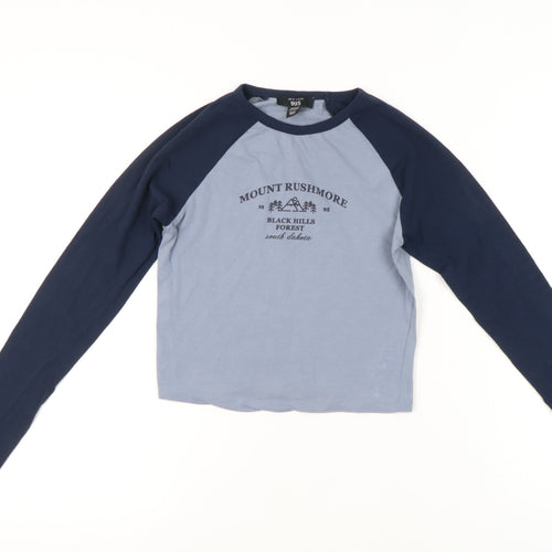 New Look Girls Blue 12-13Y Long Sleeve Ringer Graphic T-Shirt