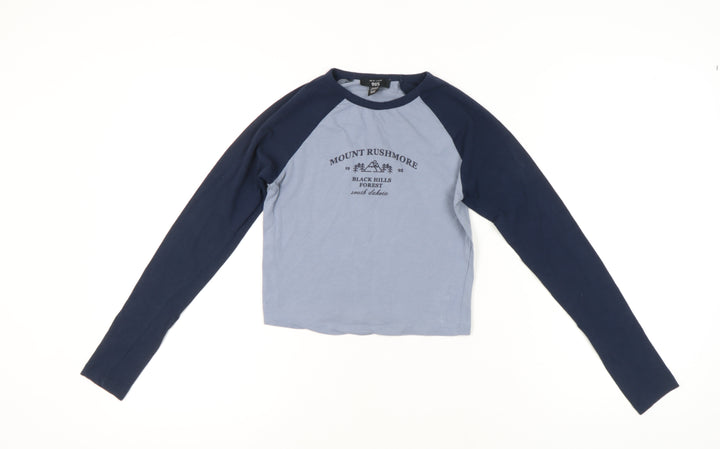 New Look Girls Blue 12-13Y Long Sleeve Ringer Graphic T-Shirt