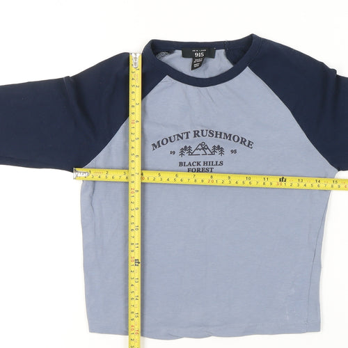 New Look Girls Blue 12-13Y Long Sleeve Ringer Graphic T-Shirt