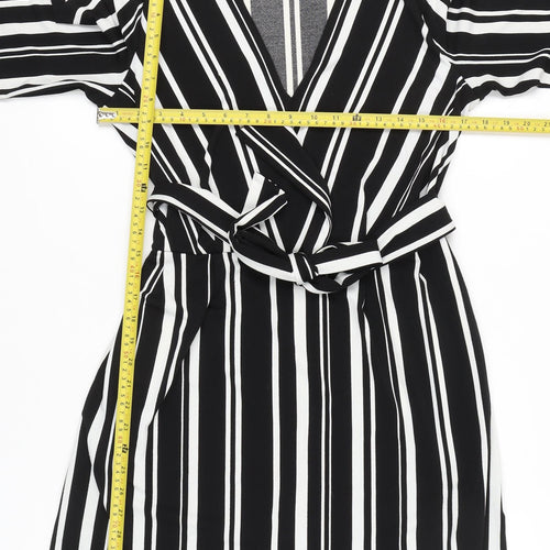H&M Women’s Black White Striped Wrap Dress Size 8 Knee Length
