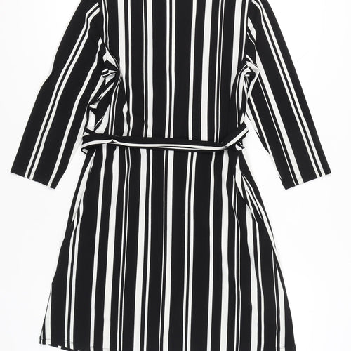 H&M Women’s Black White Striped Wrap Dress Size 8 Knee Length