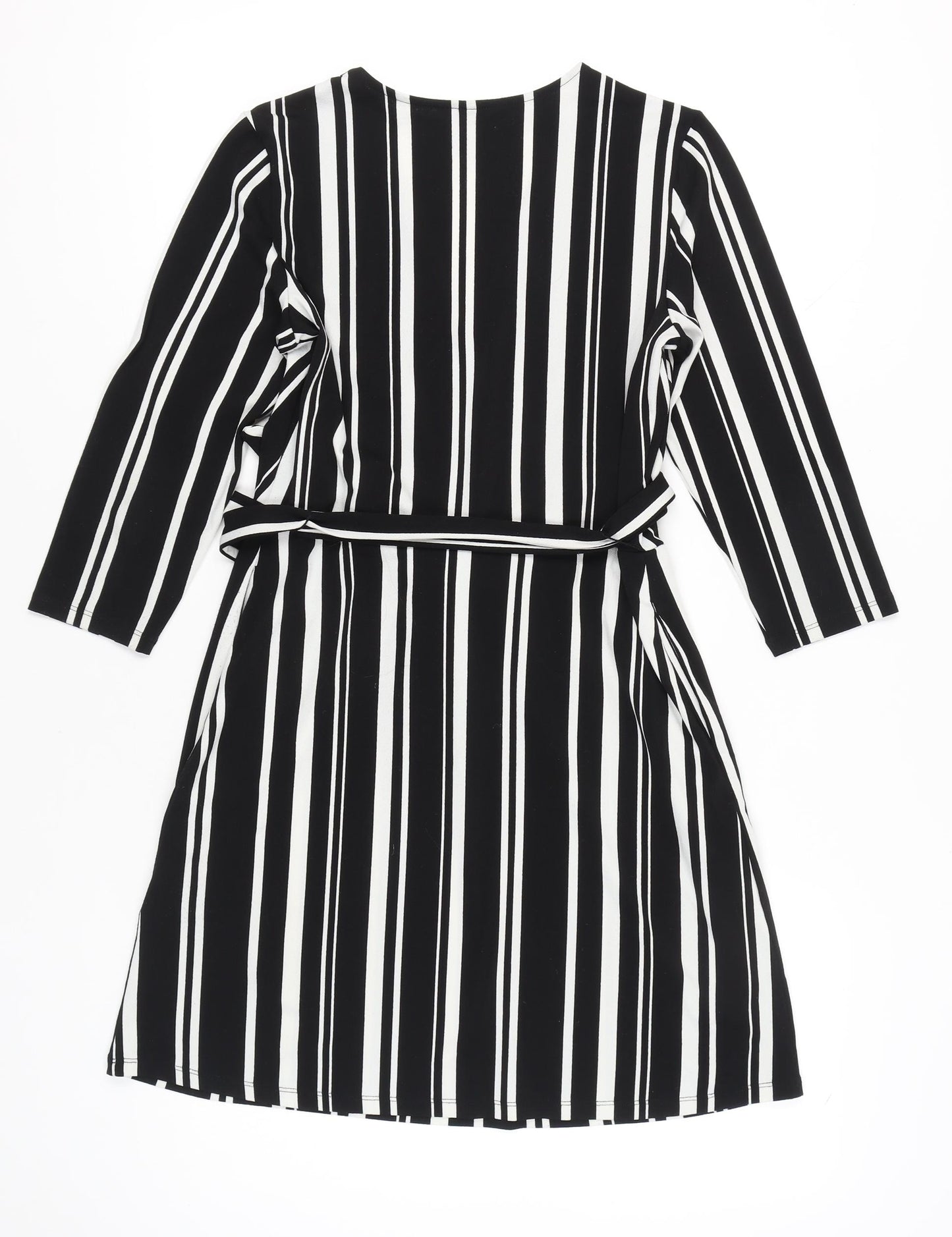 H&M Women’s Black White Striped Wrap Dress Size 8 Knee Length