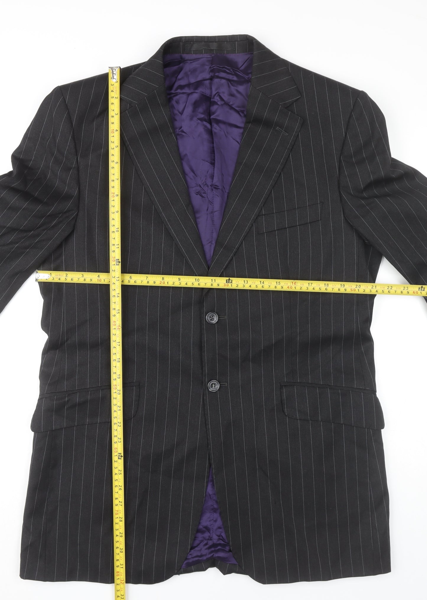 Marks and Spencer Men’s Black Pinstripe Wool Blazer Jacket 40L