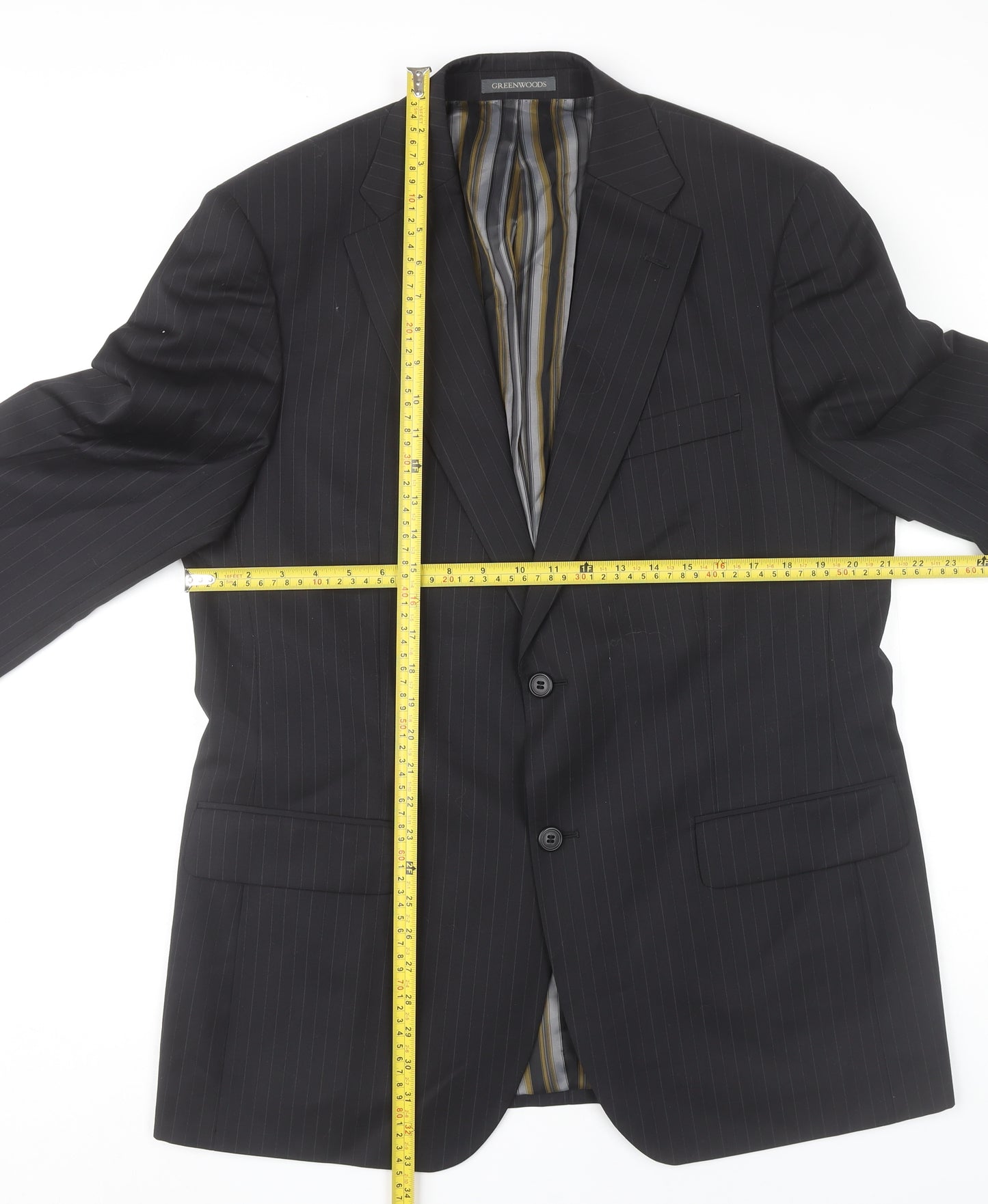 Greenwoods Elite Men’s Black Pinstripe 42R Blazer Jacket