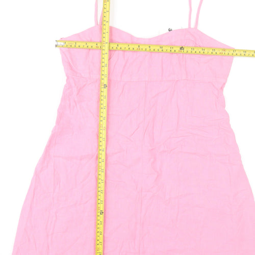 Zara Women Pink Linen Blend Slip Dress Size 14 Short Summer