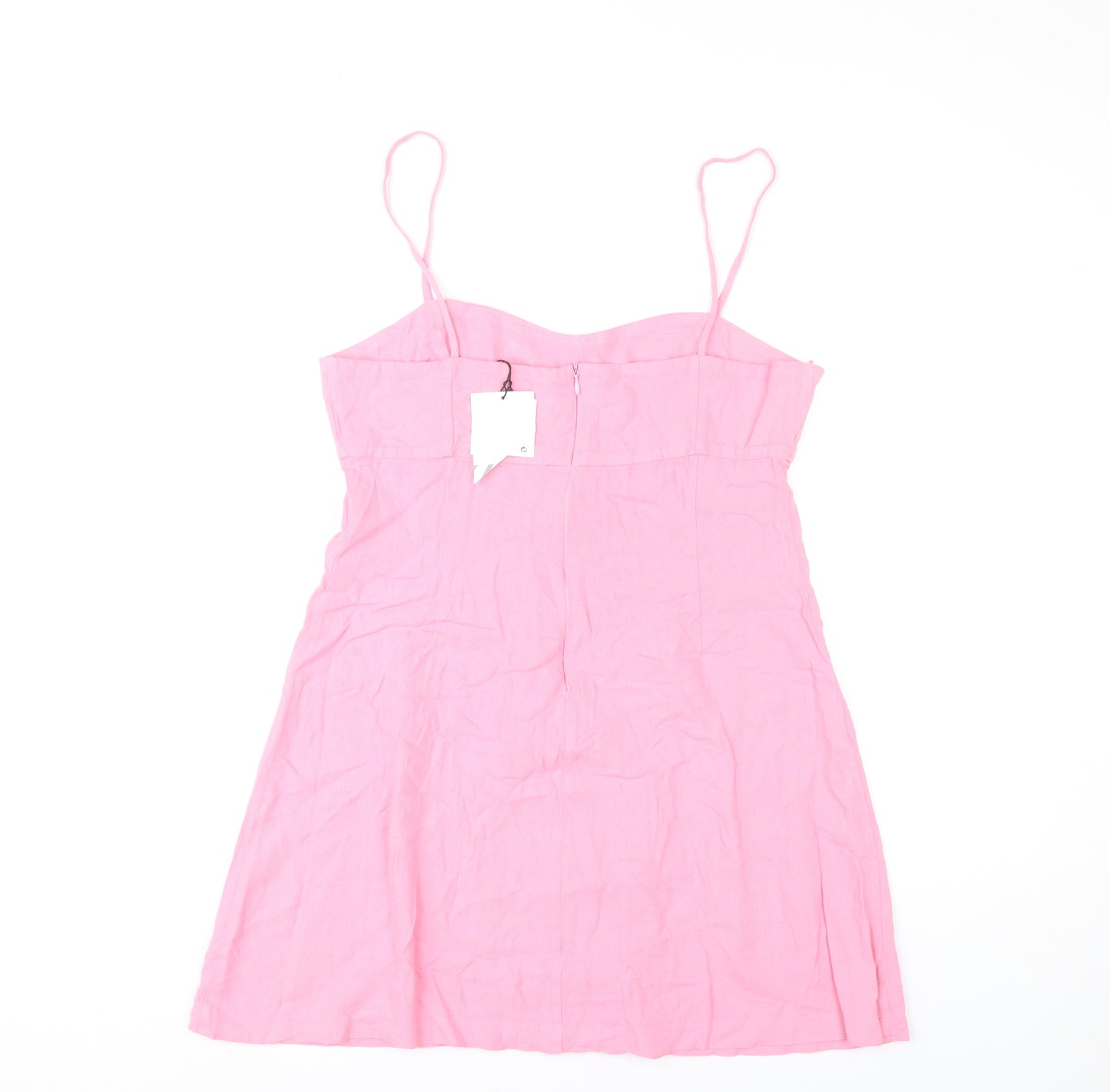 Zara Women Pink Linen Blend Slip Dress Size 14 Short Summer