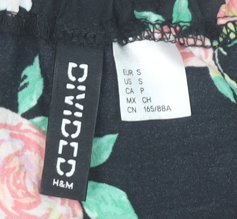 H&M Women’s Black Floral Cropped Puff Sleeve Blouse Size S