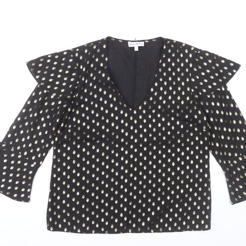 Warehouse Women Black Polka Dot V-Neck Tunic Blouse UK 10