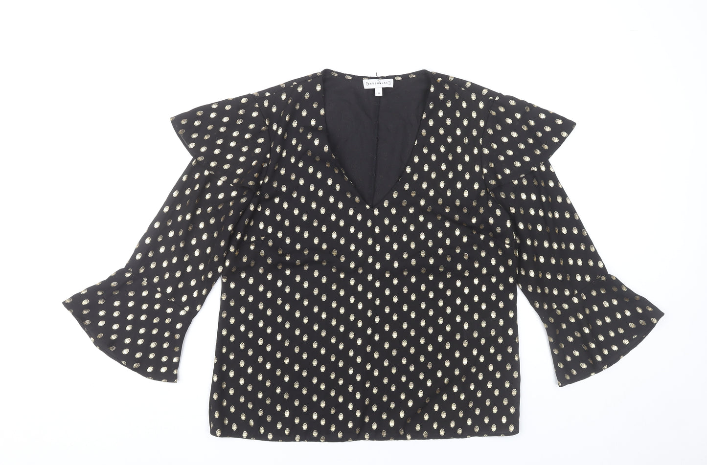 Warehouse Women Black Polka Dot V-Neck Tunic Blouse UK 10