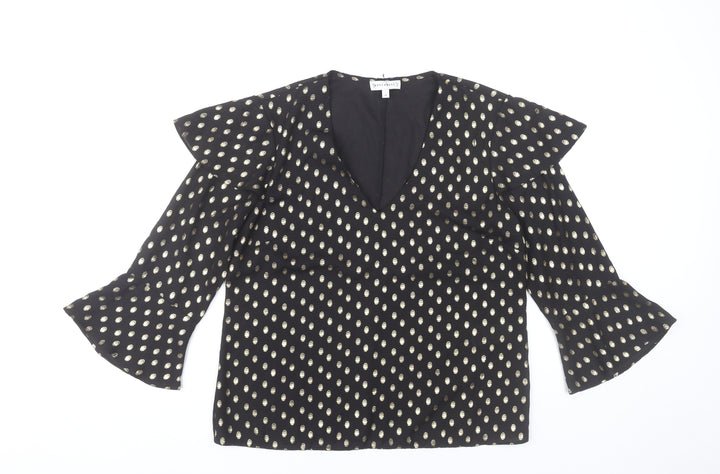 Warehouse Women Black Polka Dot V-Neck Tunic Blouse UK 10