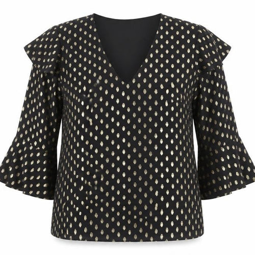Warehouse Women Black Polka Dot V-Neck Tunic Blouse UK 10