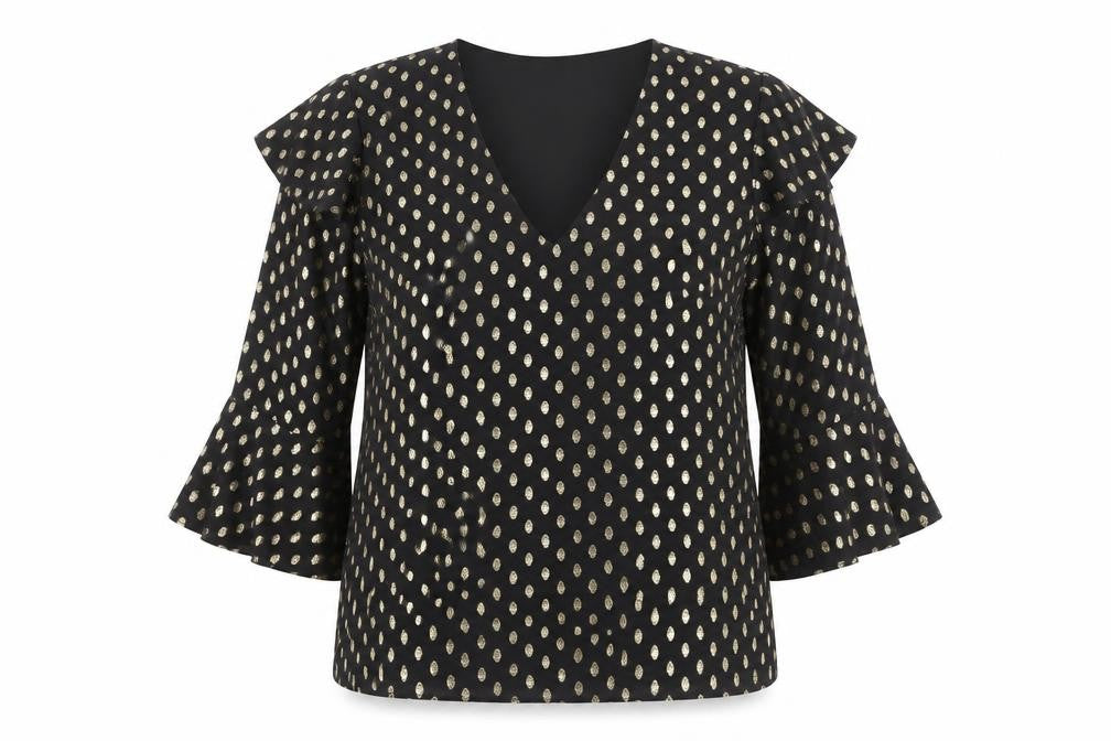 Warehouse Women Black Polka Dot V-Neck Tunic Blouse UK 10