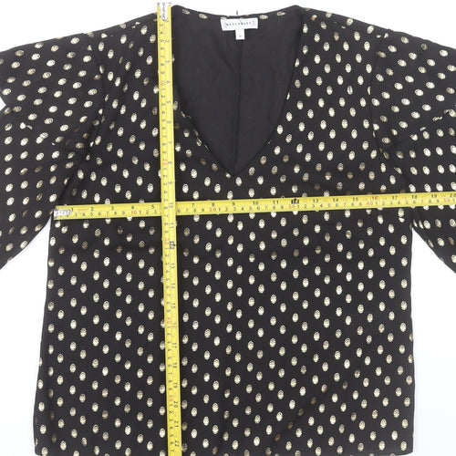 Warehouse Women Black Polka Dot V-Neck Tunic Blouse UK 10