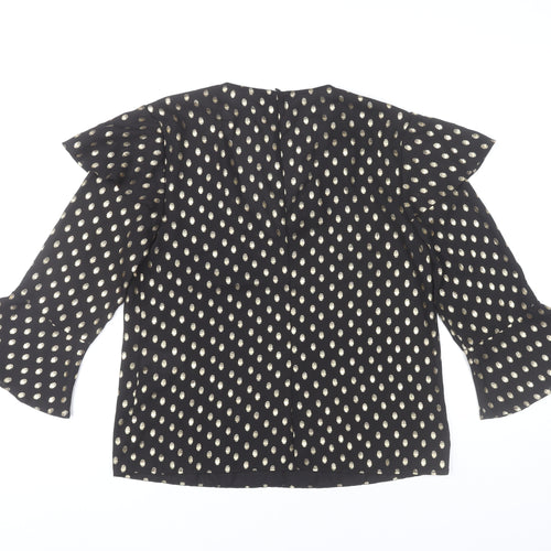 Warehouse Women Black Polka Dot V-Neck Tunic Blouse UK 10