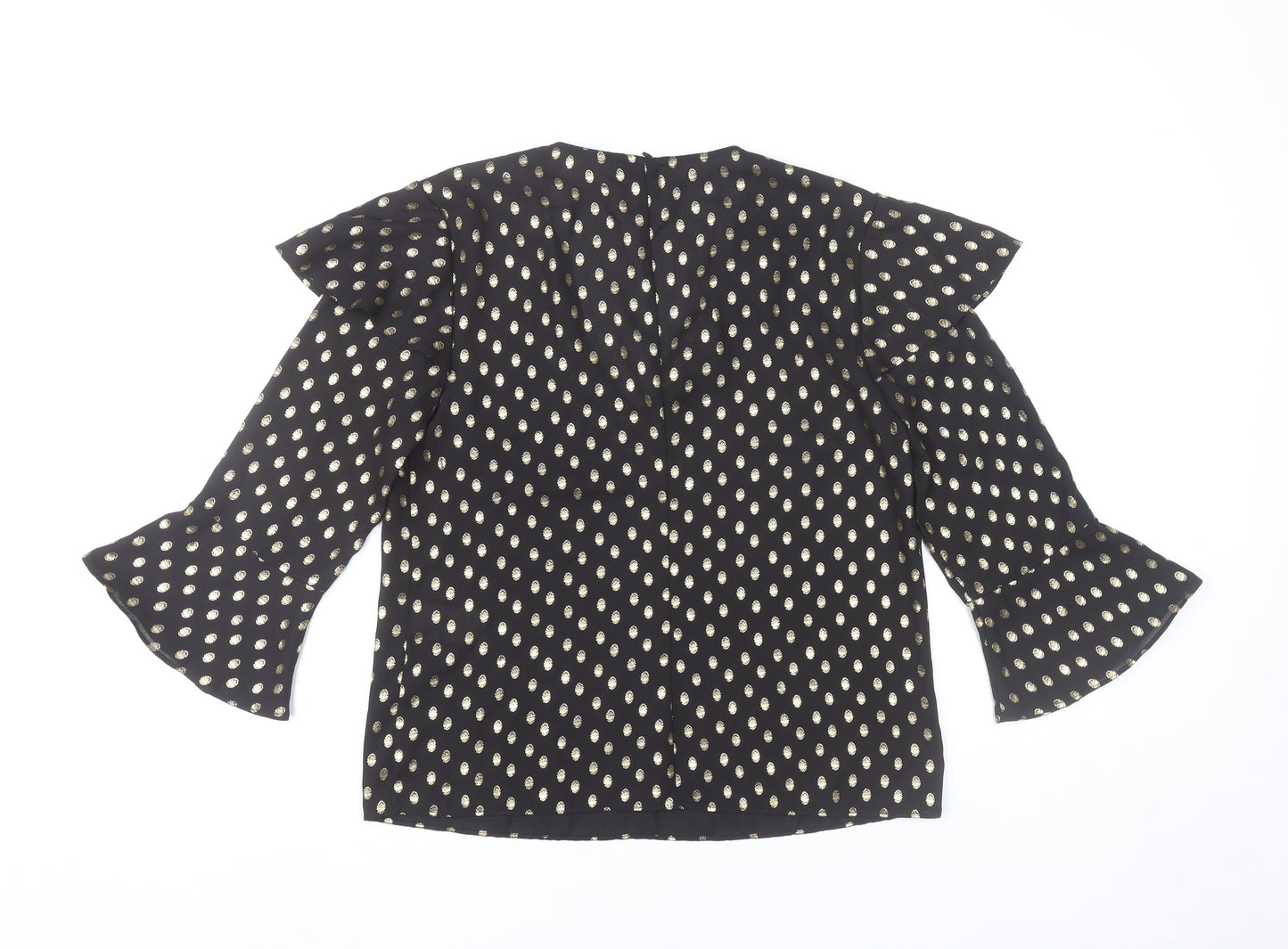Warehouse Women Black Polka Dot V-Neck Tunic Blouse UK 10