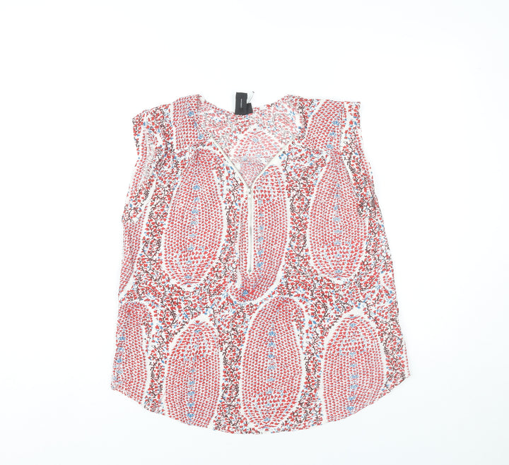 Izabel London Womens Multicoloured Floral Zip V-Neck Blouse Size 10