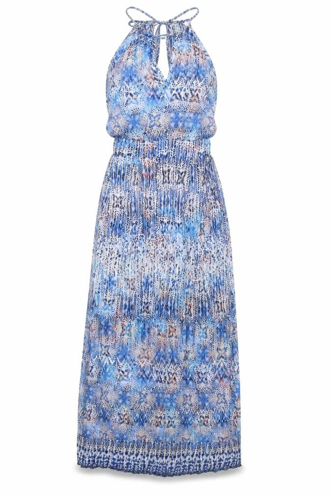 Front view of Warehouse Women’s Multicoloured, size UK 8, Maxi Halter Summer Dress