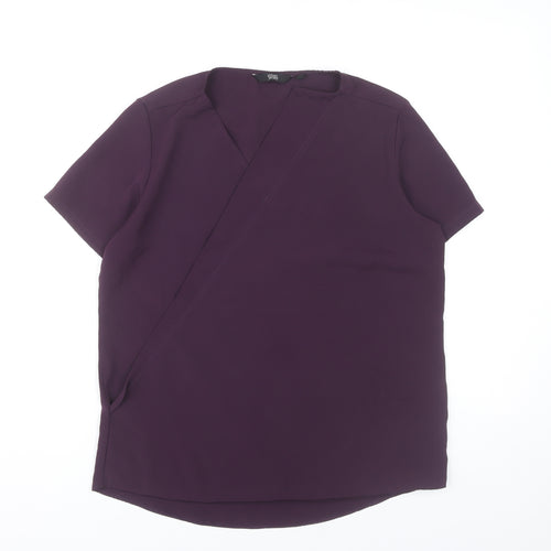 Simon Jersey Womens Purple Wrap Blouse Size 12 Short Sleeve Work Top