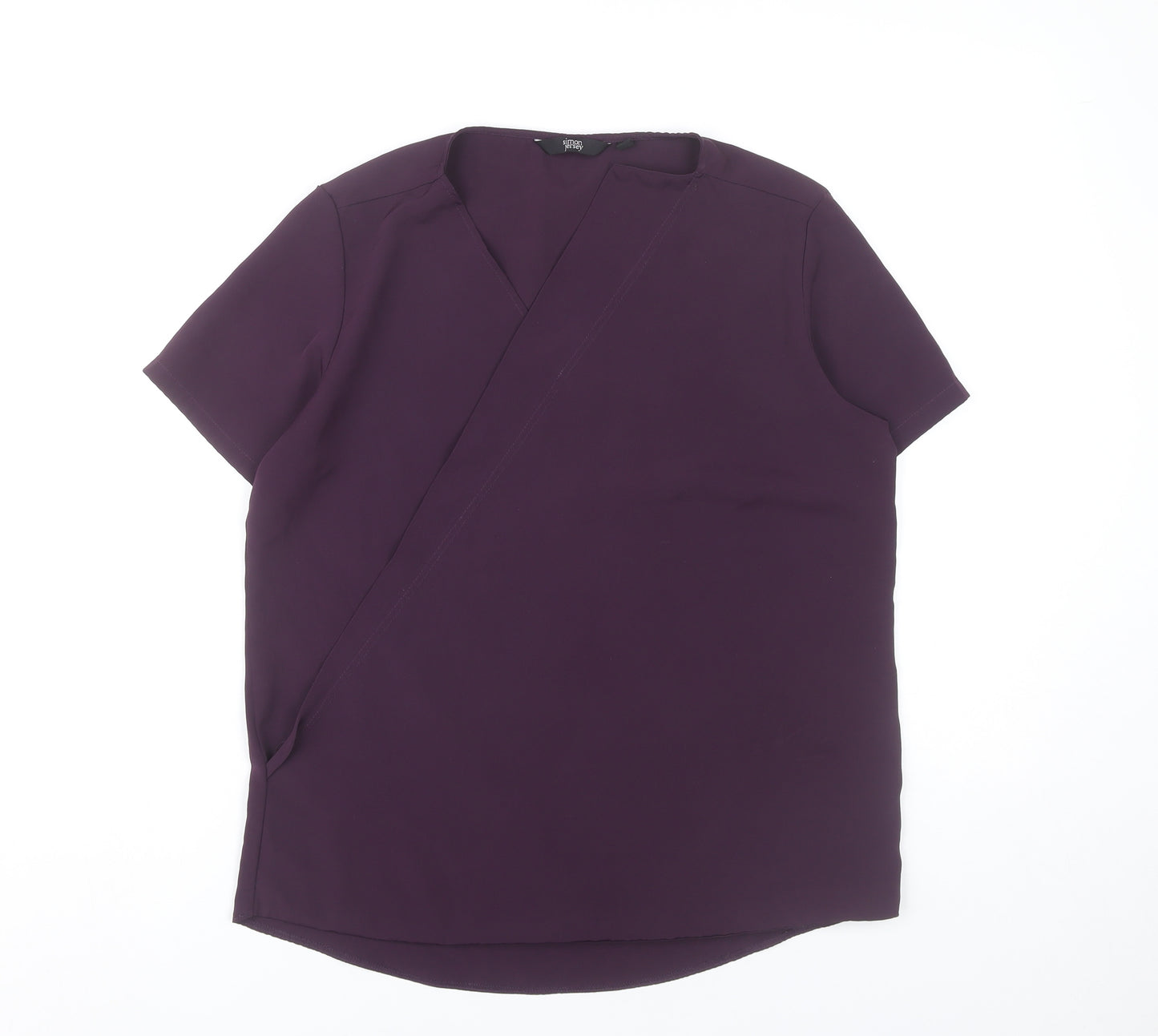 Simon Jersey Womens Purple Wrap Blouse Size 12 Short Sleeve Work Top