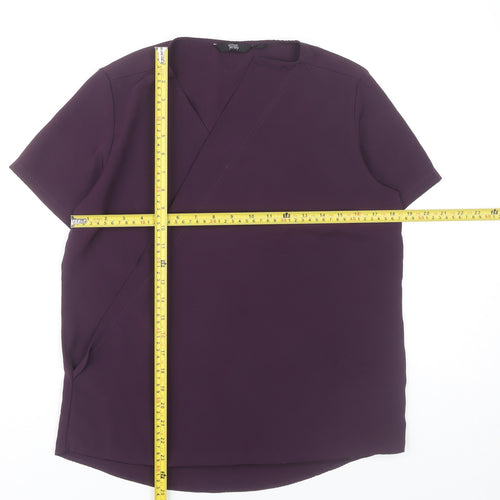 Simon Jersey Womens Purple Wrap Blouse Size 12 Short Sleeve Work Top