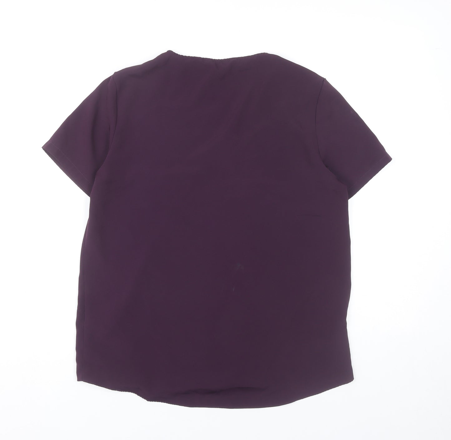 Simon Jersey Womens Purple Wrap Blouse Size 12 Short Sleeve Work Top