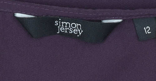 Simon Jersey Womens Purple Wrap Blouse Size 12 Short Sleeve Work Top