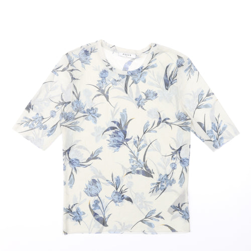 Pieces Women Ivory Floral Mesh T-Shirt Size M Short Sleeve