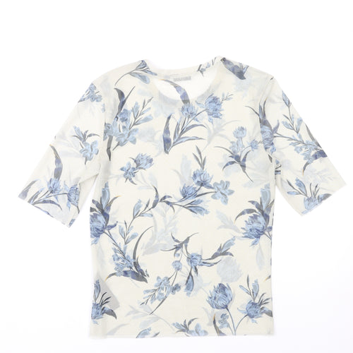 Pieces Women Ivory Floral Mesh T-Shirt Size M Short Sleeve