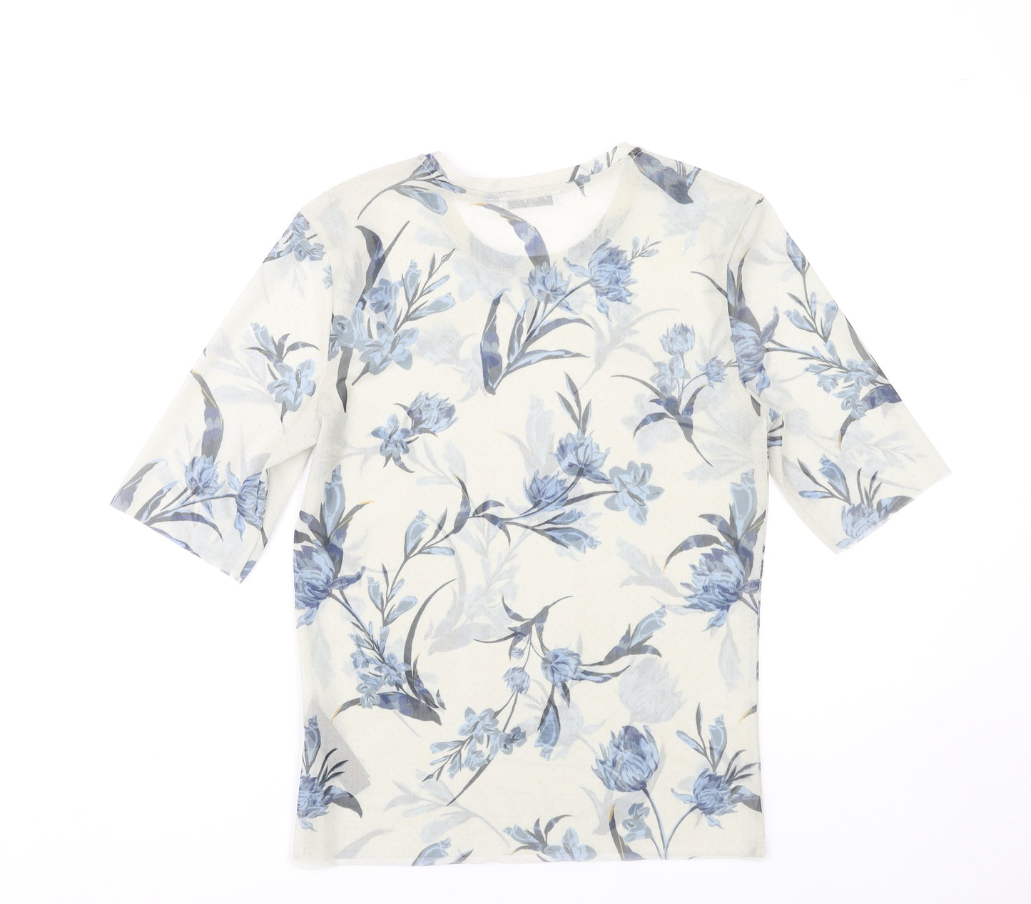 Pieces Women Ivory Floral Mesh T-Shirt Size M Short Sleeve