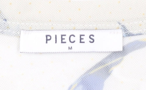 Pieces Women Ivory Floral Mesh T-Shirt Size M Short Sleeve