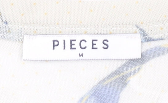 Pieces Women Ivory Floral Mesh T-Shirt Size M Short Sleeve