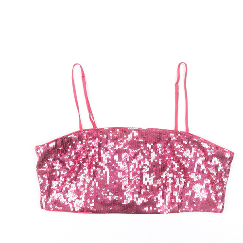 H&M Women’s Pink Sequin Camisole Crop Top Size 12 Slim Fit
