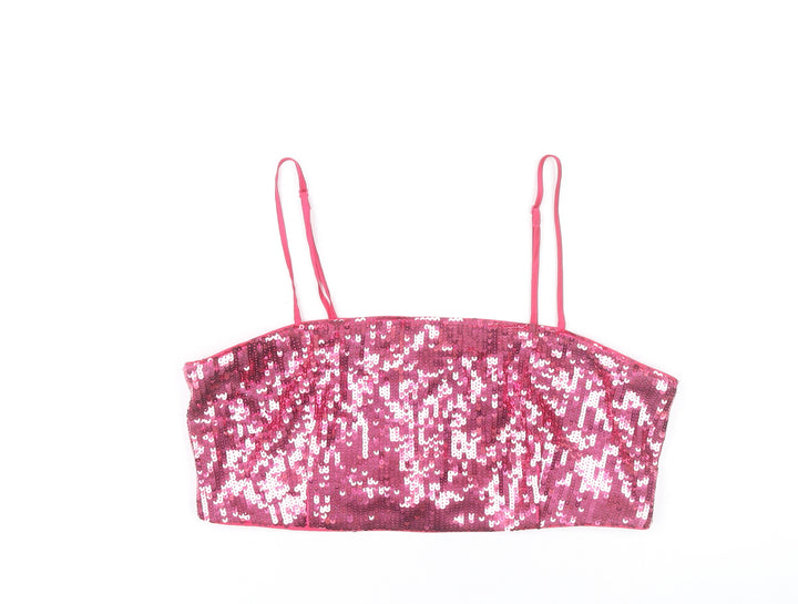 H&M Women’s Pink Sequin Camisole Crop Top Size 12 Slim Fit
