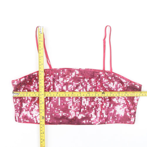 H&M Women’s Pink Sequin Camisole Crop Top Size 12 Slim Fit