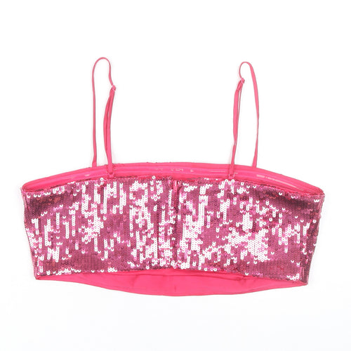 H&M Women’s Pink Sequin Camisole Crop Top Size 12 Slim Fit