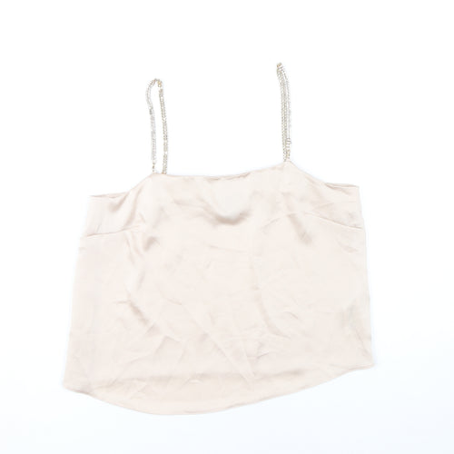 ASOS Womens Beige Camisole Tank Top Size 6 Beaded Straps Polyester
