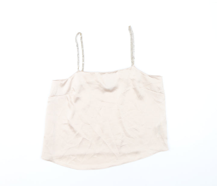 ASOS Womens Beige Camisole Tank Top Size 6 Beaded Straps Polyester