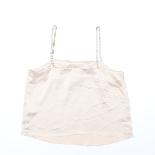 ASOS Womens Beige Camisole Tank Top Size 6 Beaded Straps Polyester