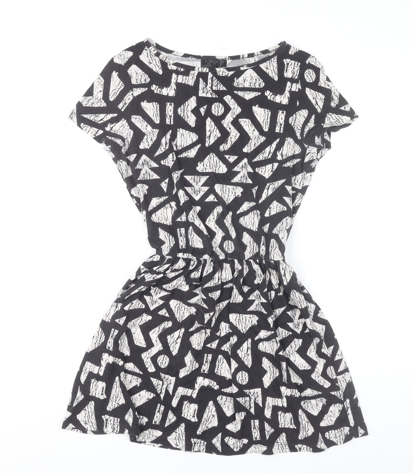 Topshop Women’s Black Geometric Skater Dress UK 8 Short Sleeve