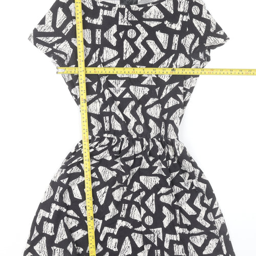 Topshop Women’s Black Geometric Skater Dress UK 8 Short Sleeve