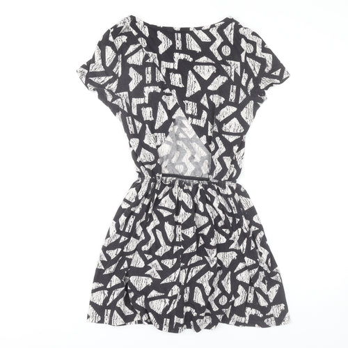 Topshop Women’s Black Geometric Skater Dress UK 8 Short Sleeve