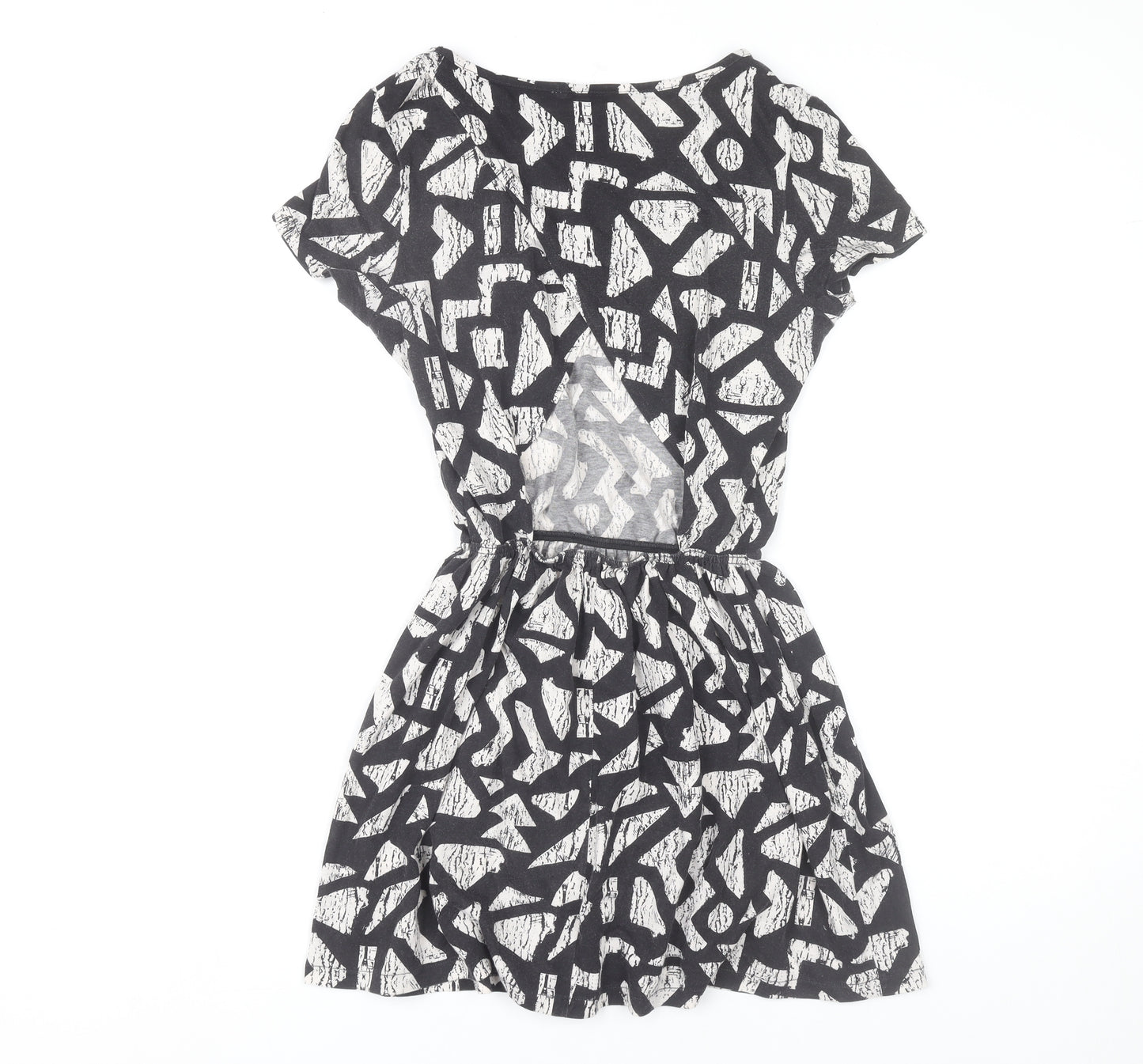 Topshop Women’s Black Geometric Skater Dress UK 8 Short Sleeve